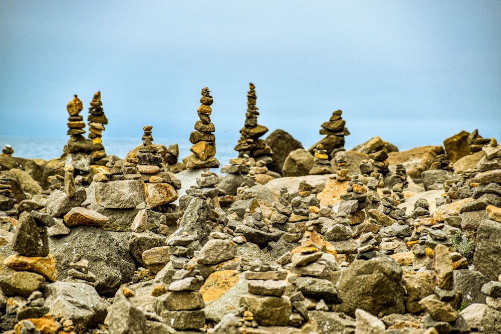 a bunch of rocks stacked on top of each other