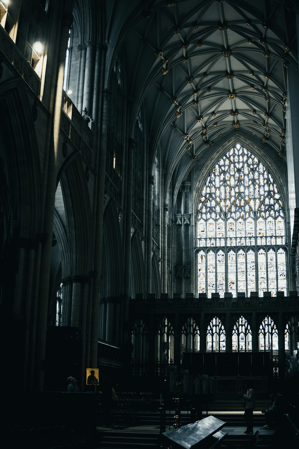 a large cathedral with a massive stained glass window