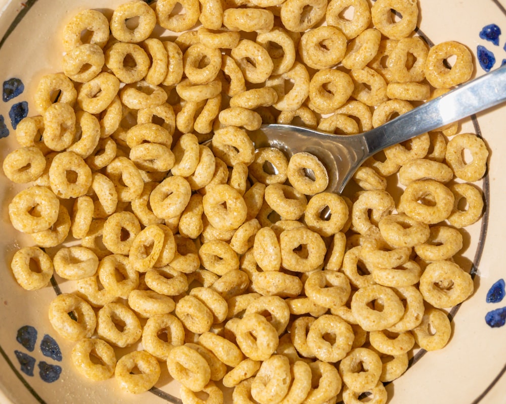 a bowl of cereal with a spoon in it