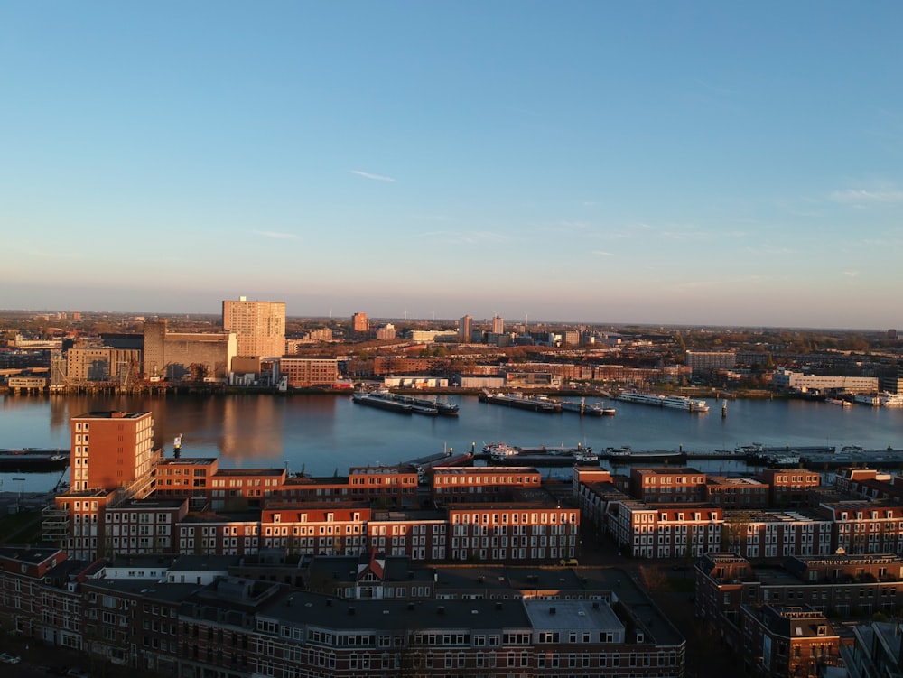 a large body of water surrounded by tall buildings