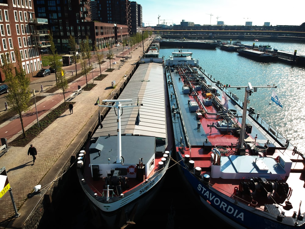 a couple of boats that are sitting in the water