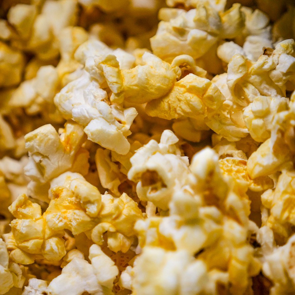 a close up of a pile of popcorn