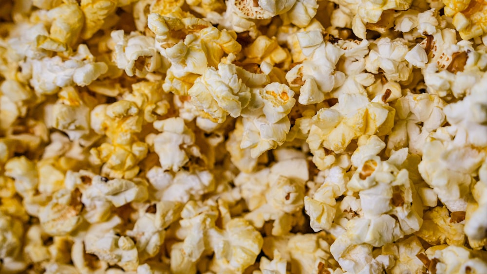 a close up of a bowl of popcorn