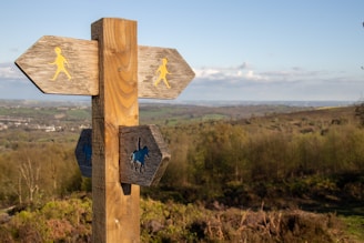 a wooden sign pointing in different directions