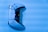 A gaming controller is placed against a blue background. The controller features dual analog sticks, a touchpad, and various buttons including directional arrows and shape symbols. The lighting casts a cool blue hue over the scene, accentuating the sleek design of the controller.
