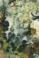 A mixed media piece combining rough textures and smooth color gradients in earthy tones.
