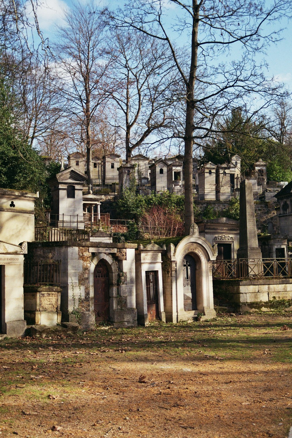 a very old house with a lot of trees in front of it