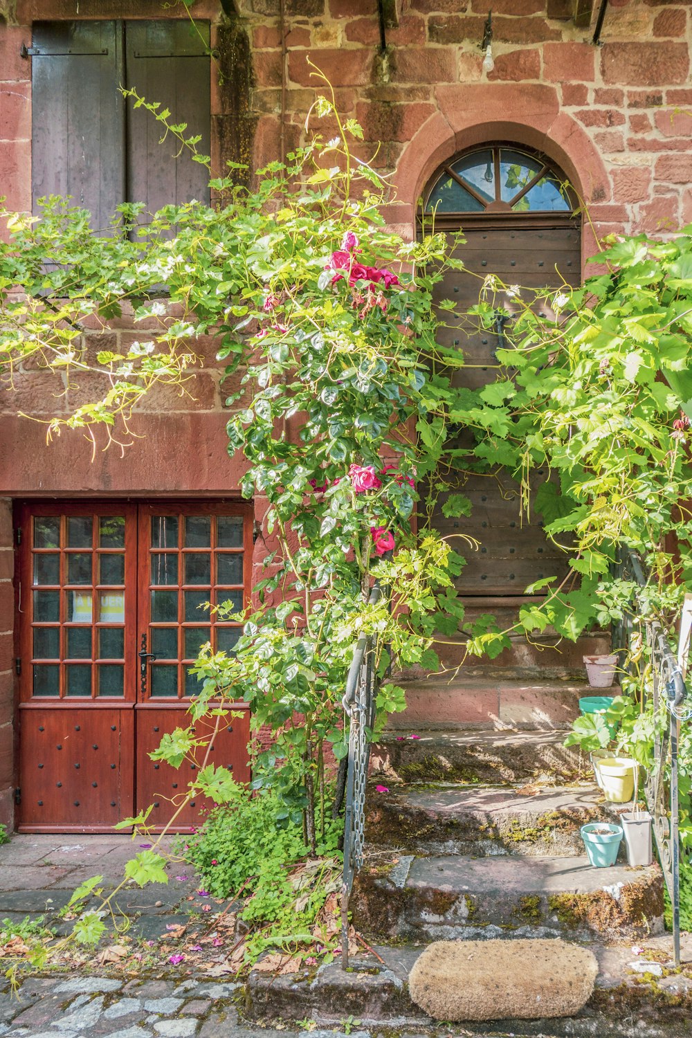 a building with a bunch of flowers growing on it