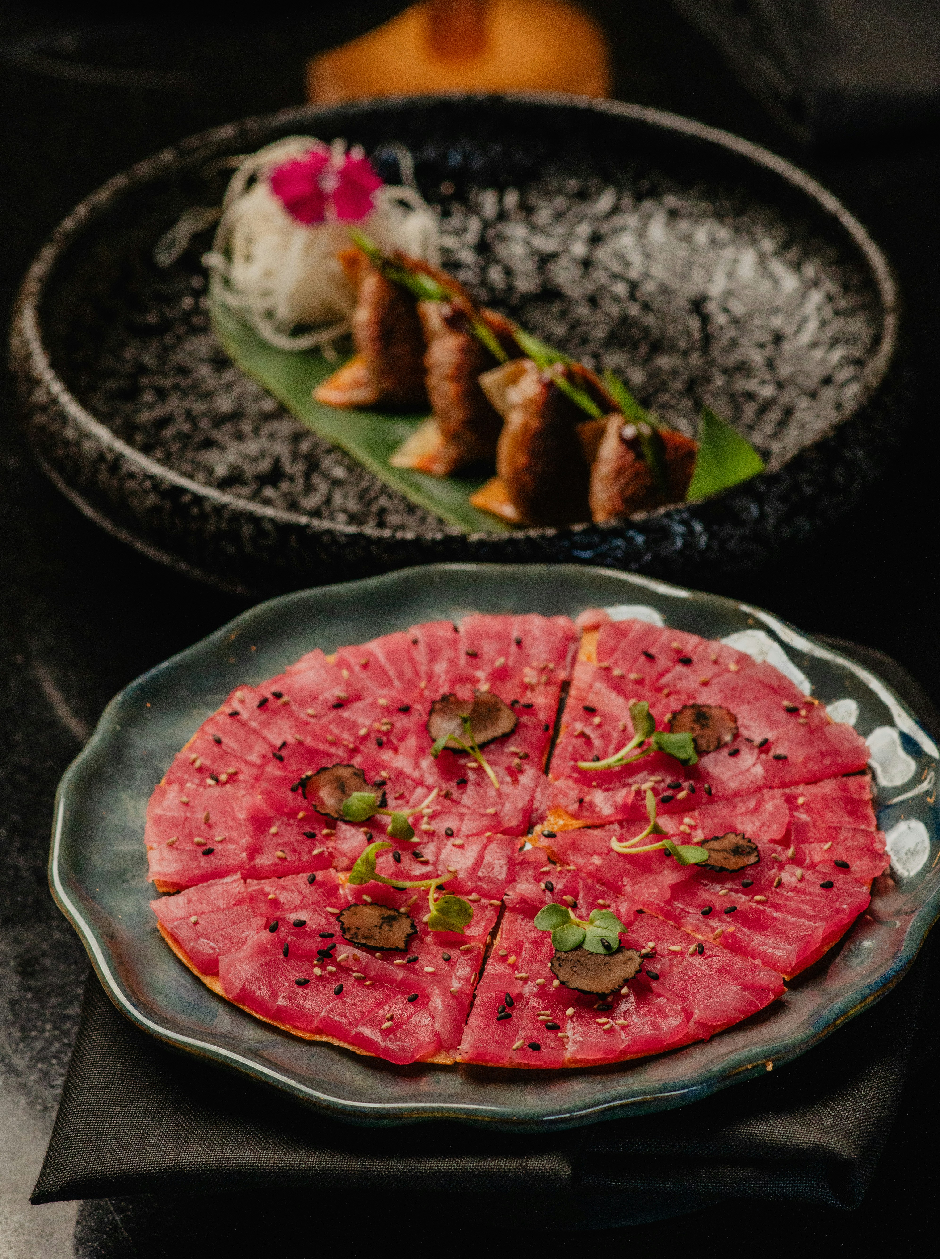 a close up of a plate of food on a table