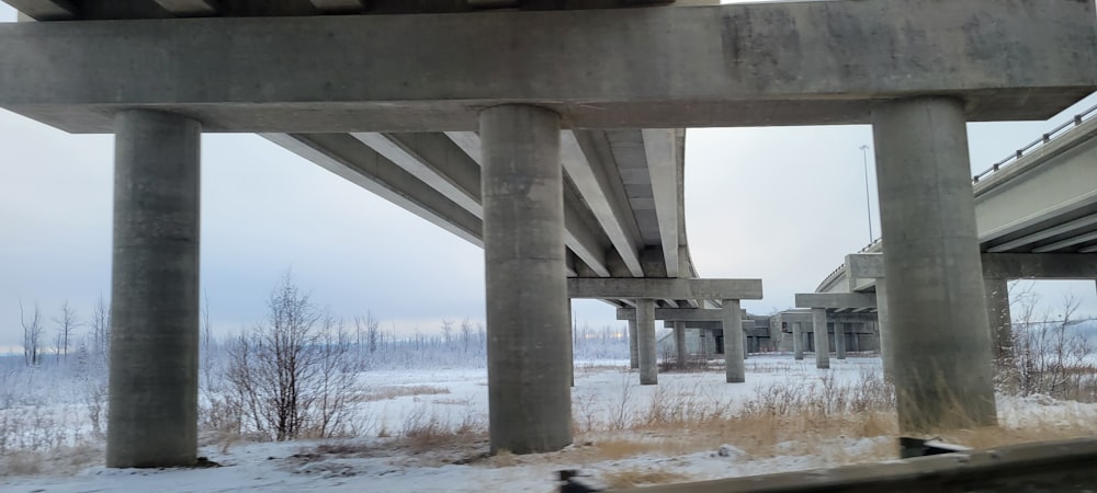 a view of a highway overpass in the winter