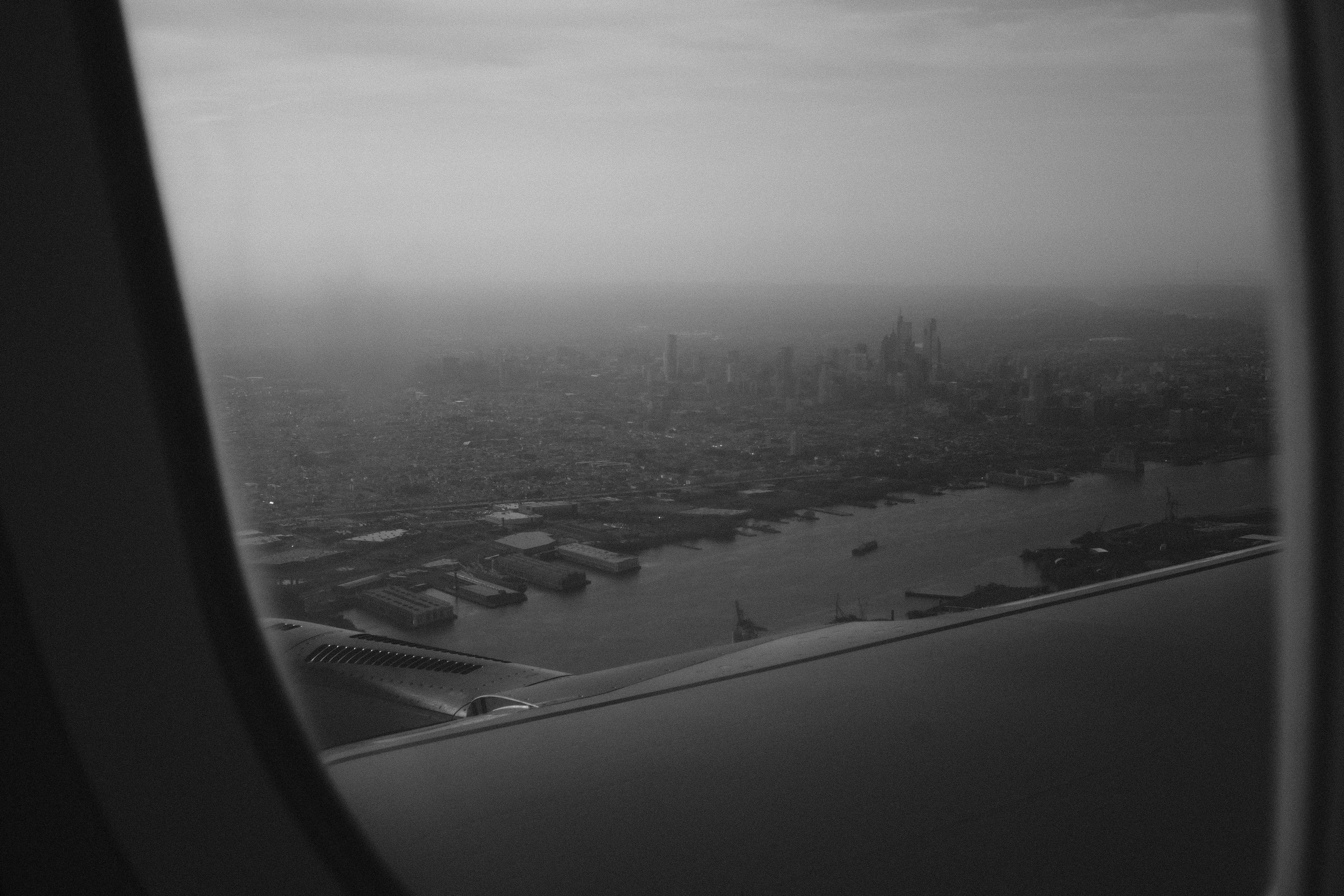 a view of a city from an airplane window