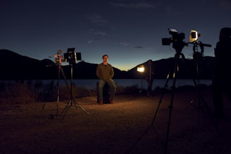 a man sitting on a chair in front of a camera