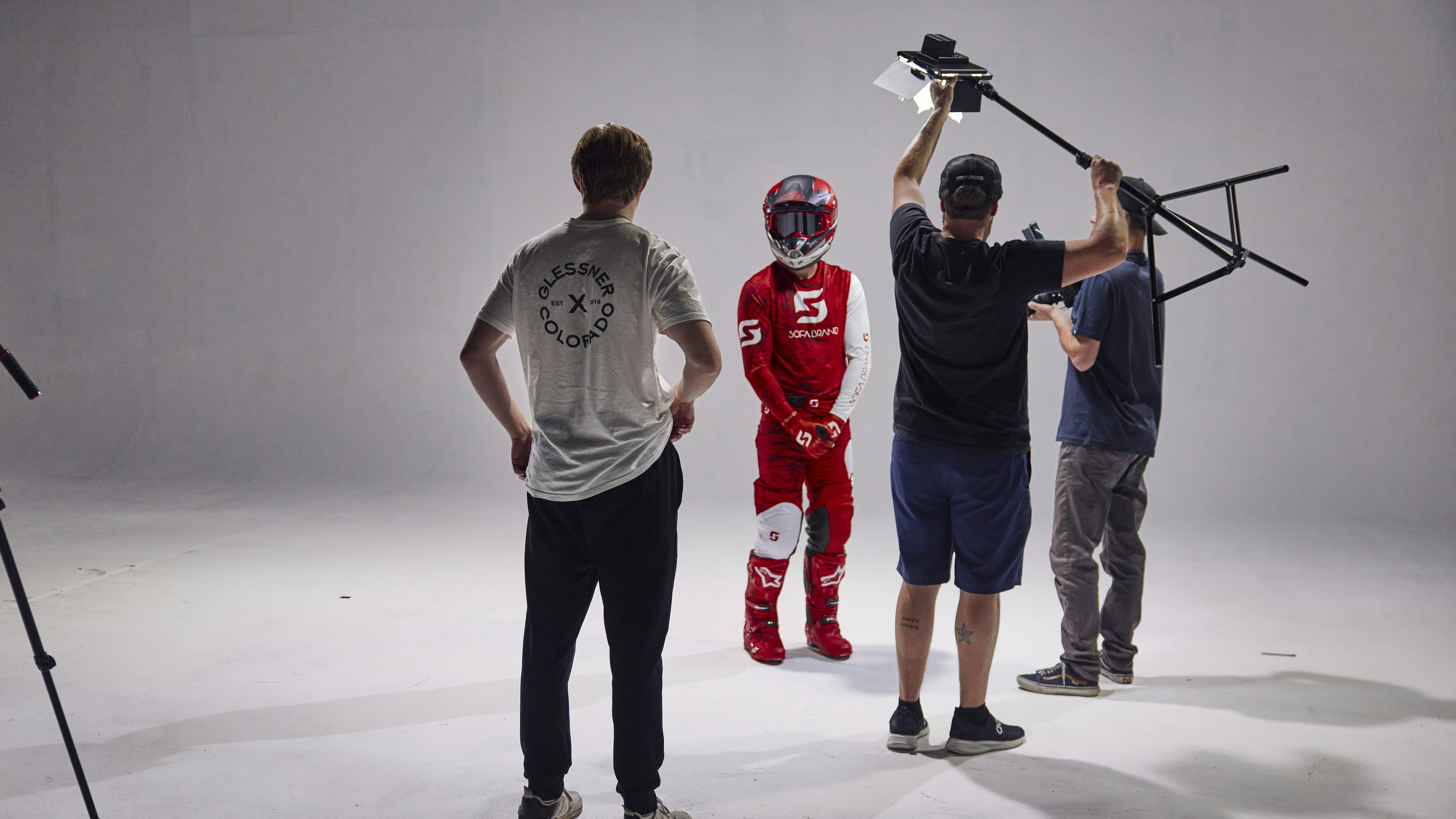 a group of people standing around each other, Some of our favorite behind the scenes flicks from one of our biggest project in 2022 with Sofa Brand MX. Day 2 at Void Studios in Denver.