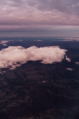 Aerial view of a scenic landscape with a serene sky.