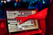 Close-up of a hand selecting a category on a touchscreen