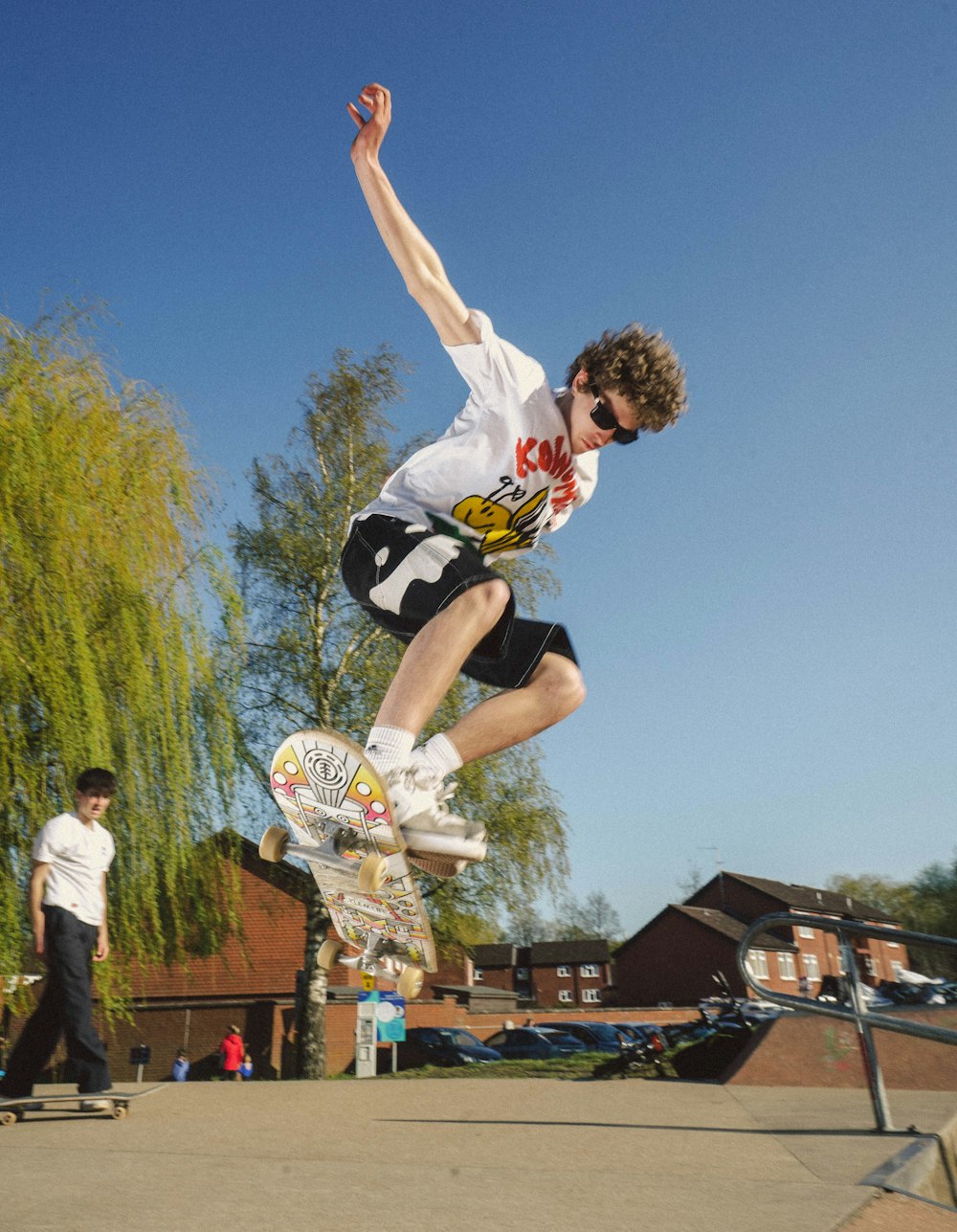 a man flying through the air while riding a skateboard