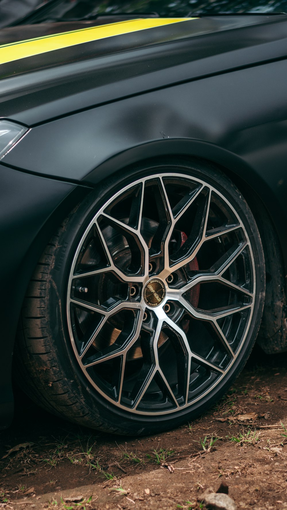 a close up of a tire on a car