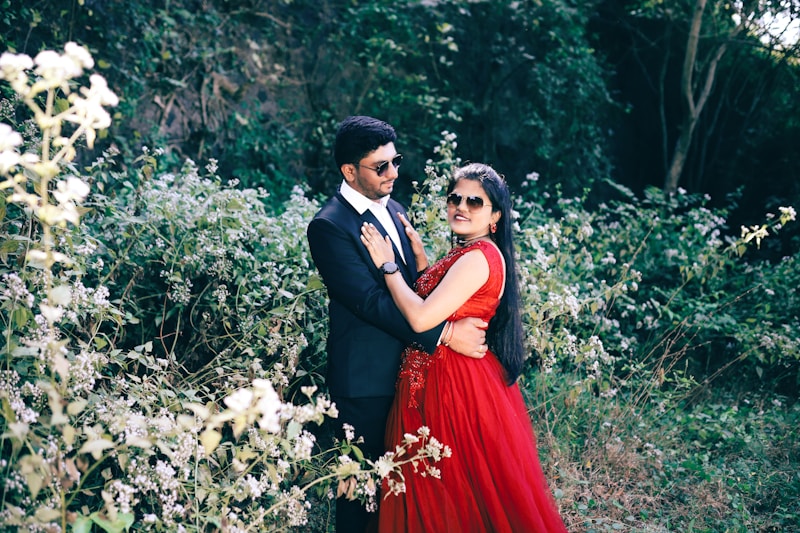 Couple enjoying floral romance