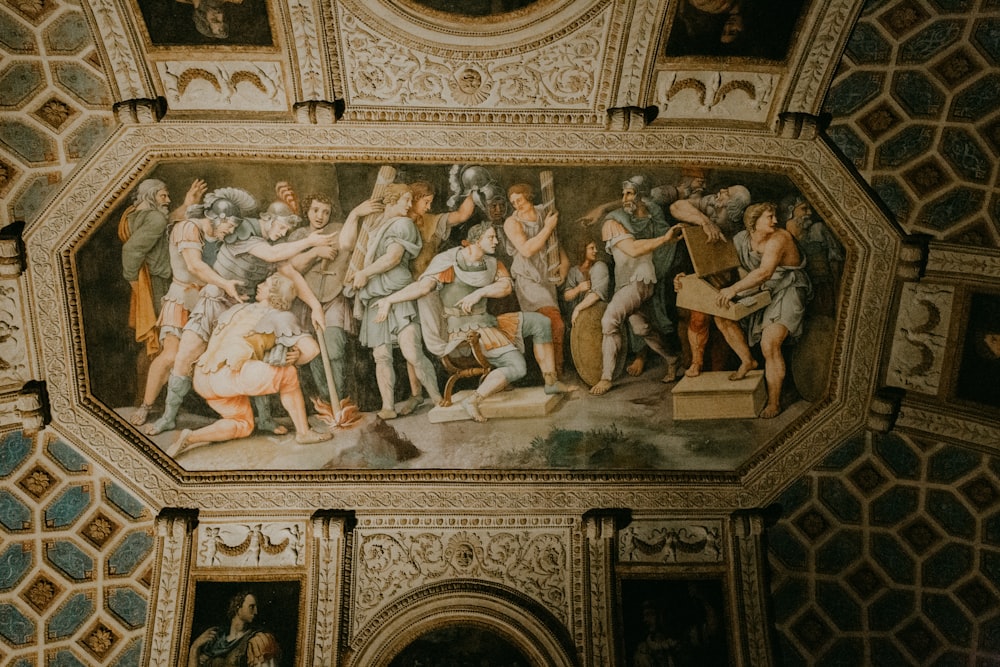 a painting on the ceiling of a building