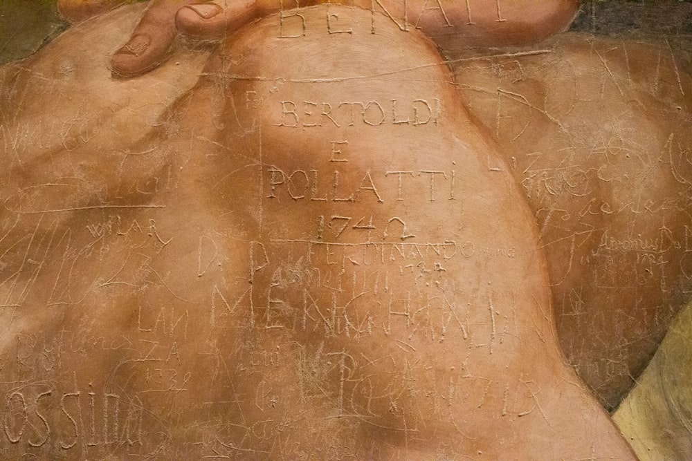 a close up of a painting of a man's back