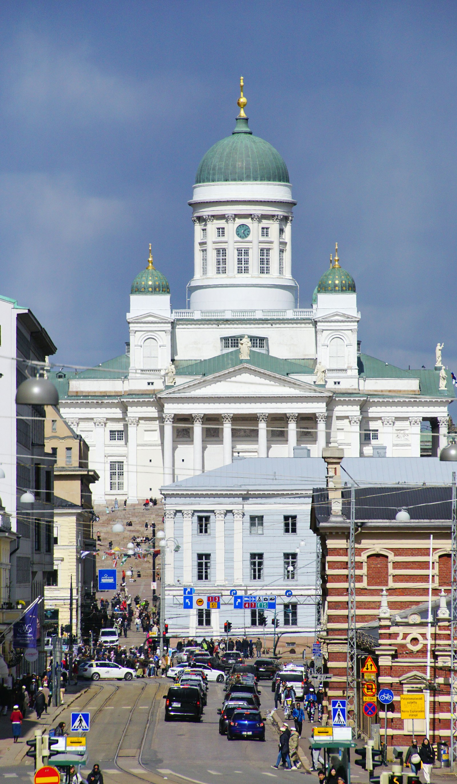 Helsinki Cathedral with its iconic green dome against a blue sky