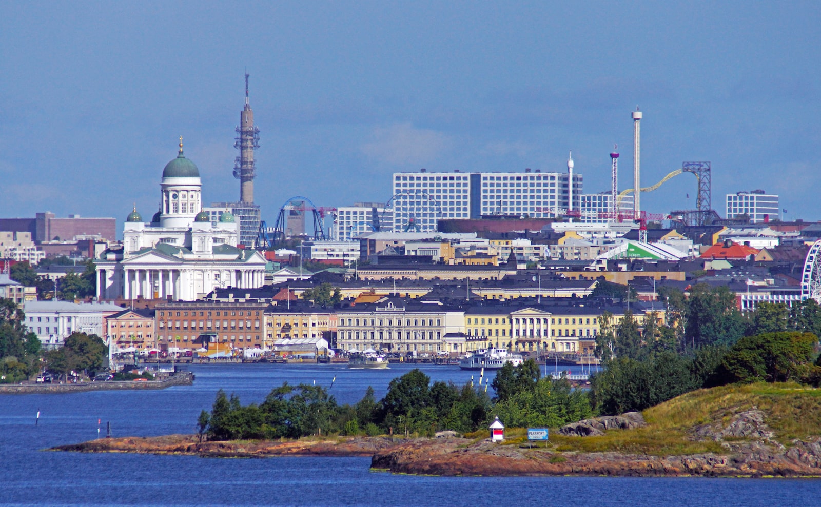 Helsinki waterfront skyline viewed from across the harbour