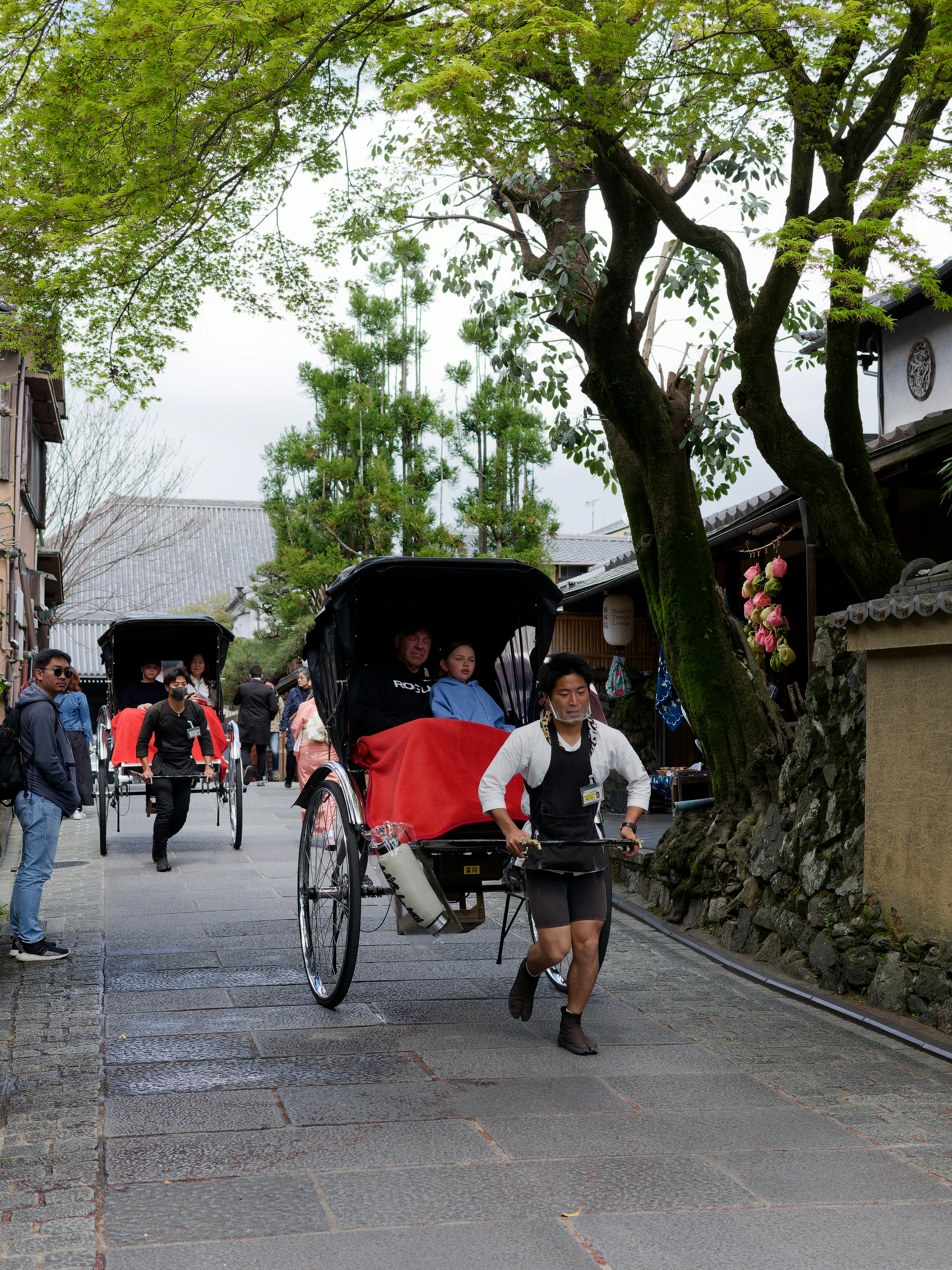 a group of people riding in a horse drawn carriage