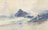 A watercolor painting depicting a coastal landscape with waves gently crashing against the shore. Prominent rocky formations rise from the water, shrouded in mist, adding a sense of mystique. The sky is overcast with soft, swirling clouds, enhancing the serene and slightly moody atmosphere.