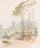A watercolor painting depicting a serene natural landscape with tall, slender trees on a slight incline. The scene includes soft hues and gentle brushwork that create a tranquil atmosphere. Sparse foliage and earthy tones suggest a late summer or early autumn setting.