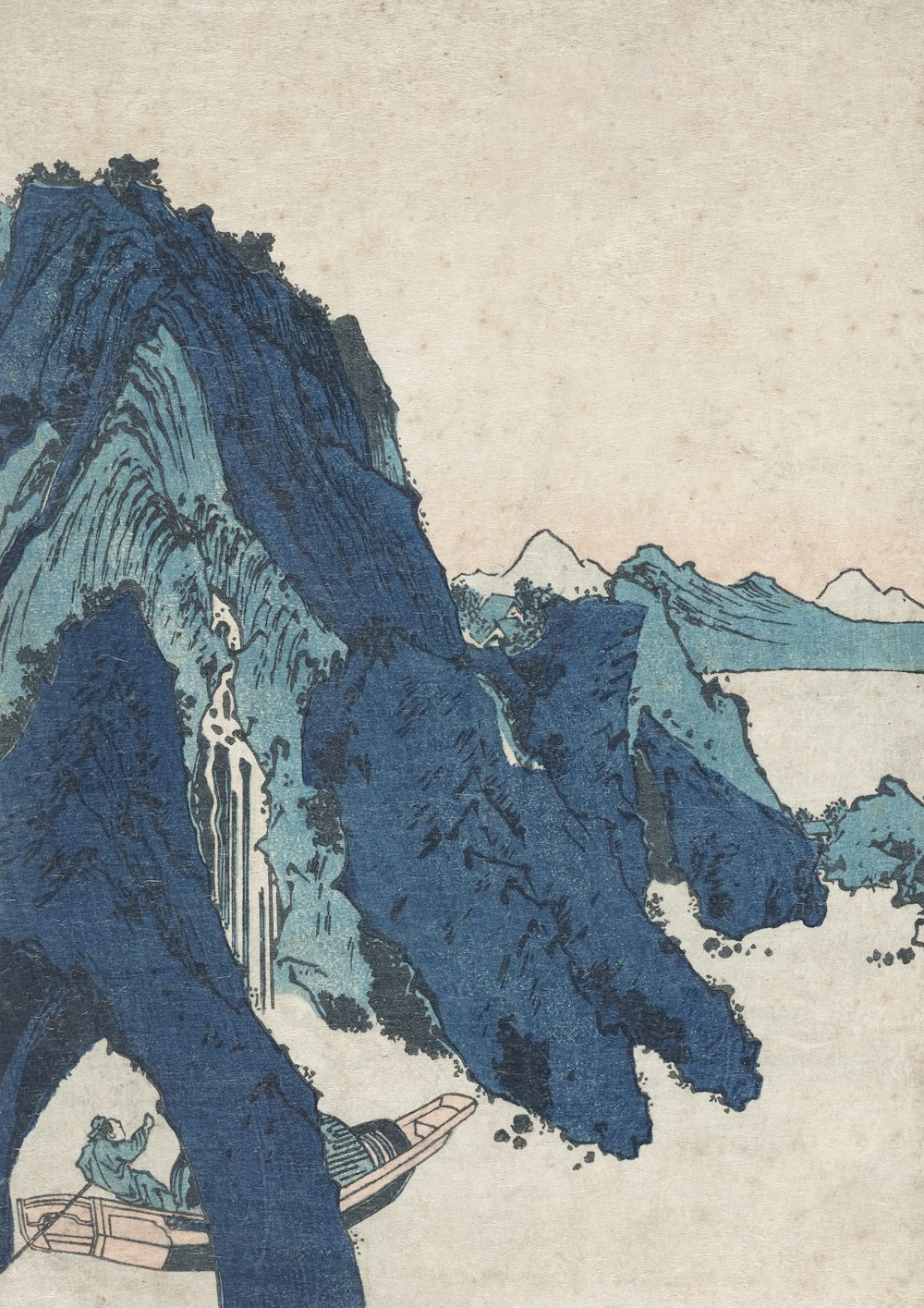 a painting of a mountain with a person on a surfboard