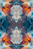 Abstract cosmic patterns swirling in indigo and saffron tones, evoking spiritual depth.