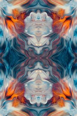 Abstract cosmic patterns swirling in indigo and saffron tones, evoking spiritual depth.