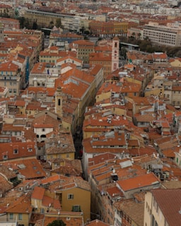 an aerial view of a city with lots of buildings