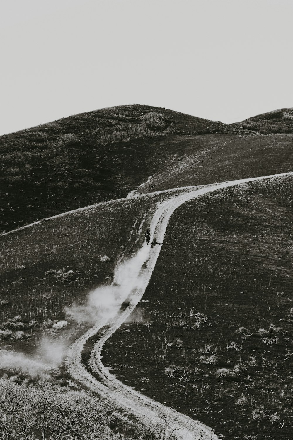 a black and white photo of a dirt road