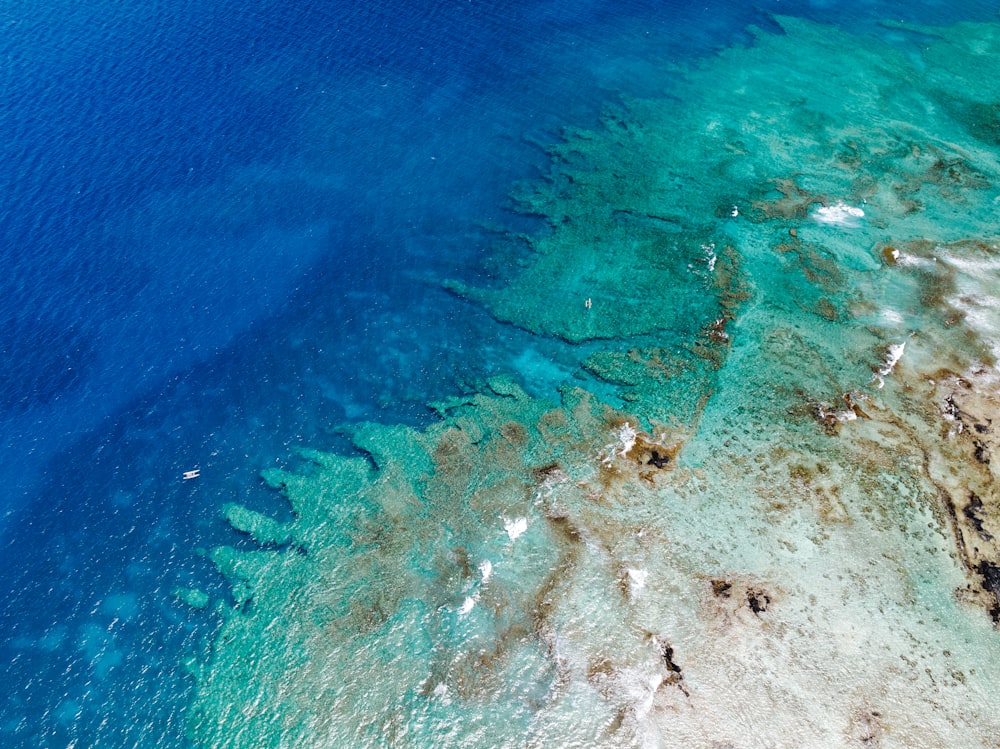 an aerial view of a body of water