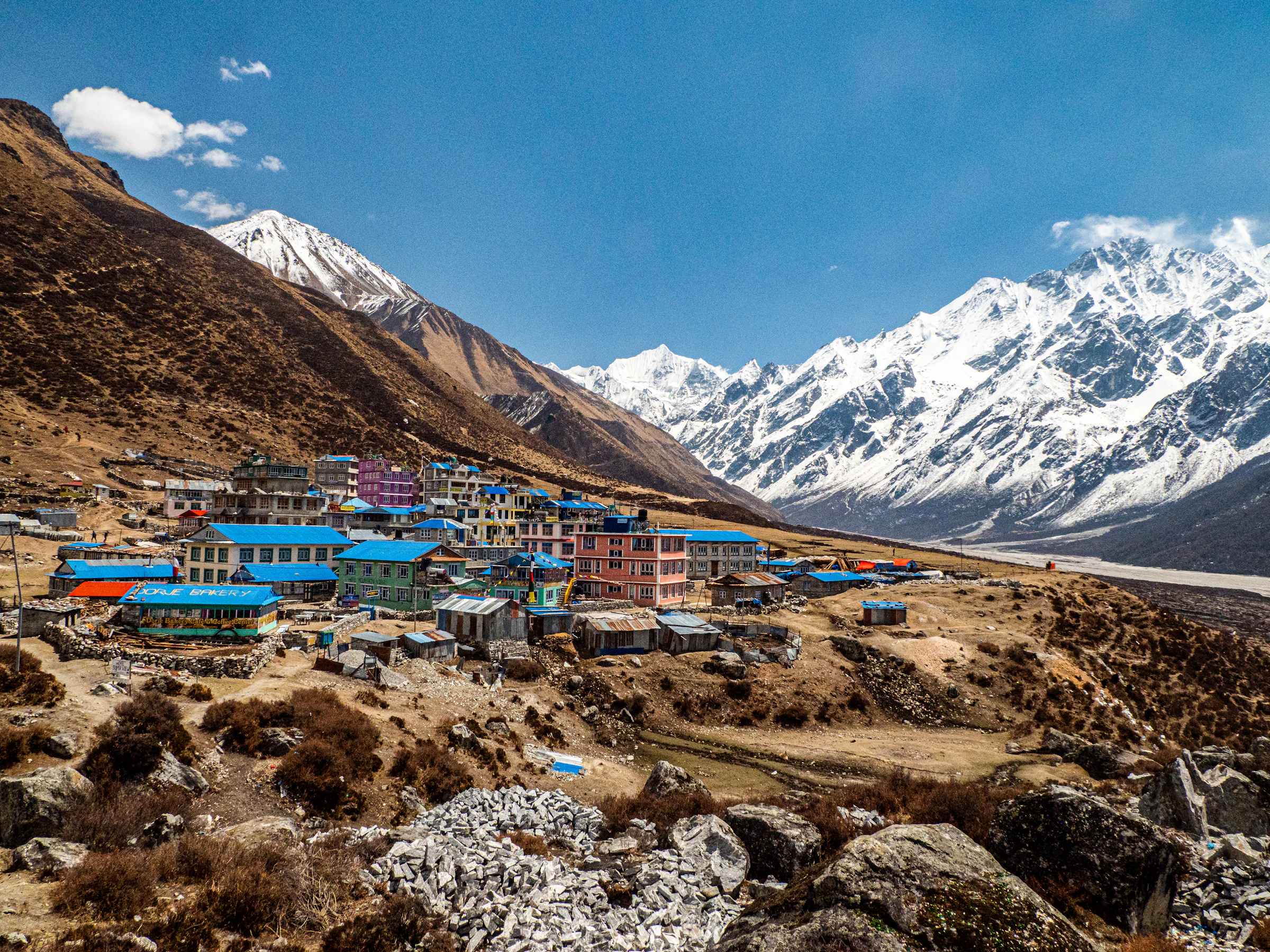 Kyanjin Gompa, a village beneath snow-covered mountains in Nepal's Langtang Valley
