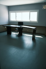 Minimalist office desk with natural light.