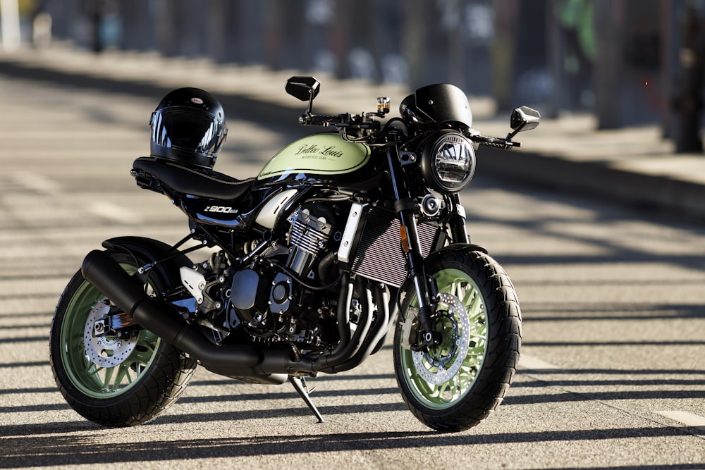 a motorcycle parked on the side of the road