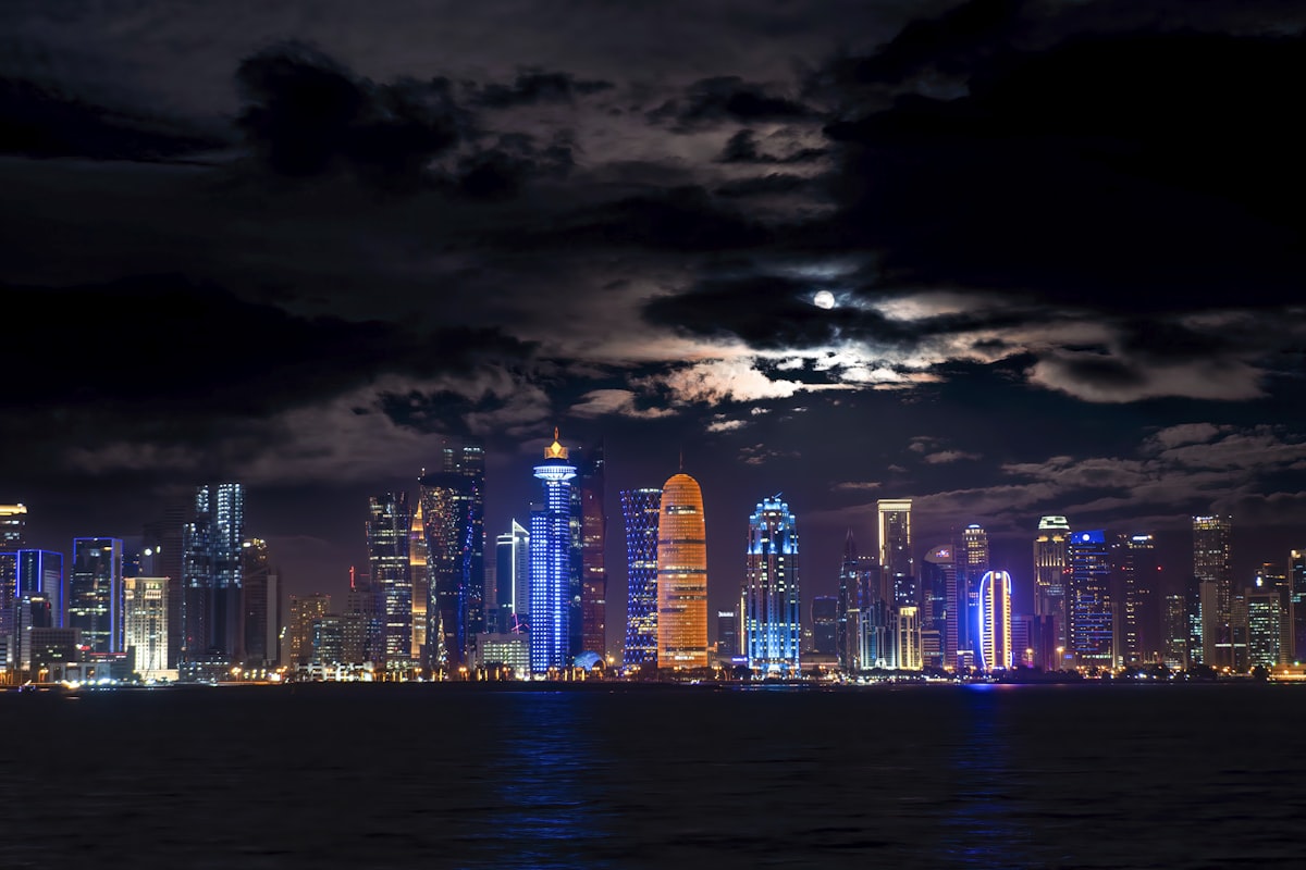 Dhow boats off the Doha Corniche in March