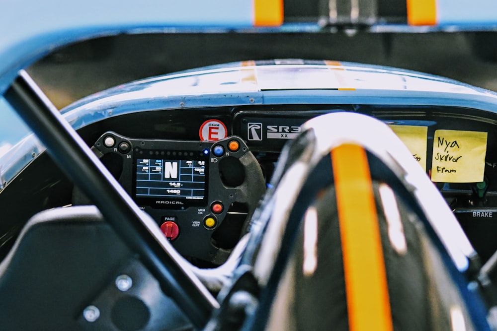 a close up of the cockpit of a racing car