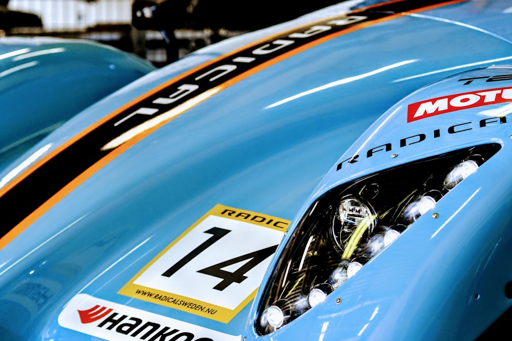 a close up of the front of a racing car