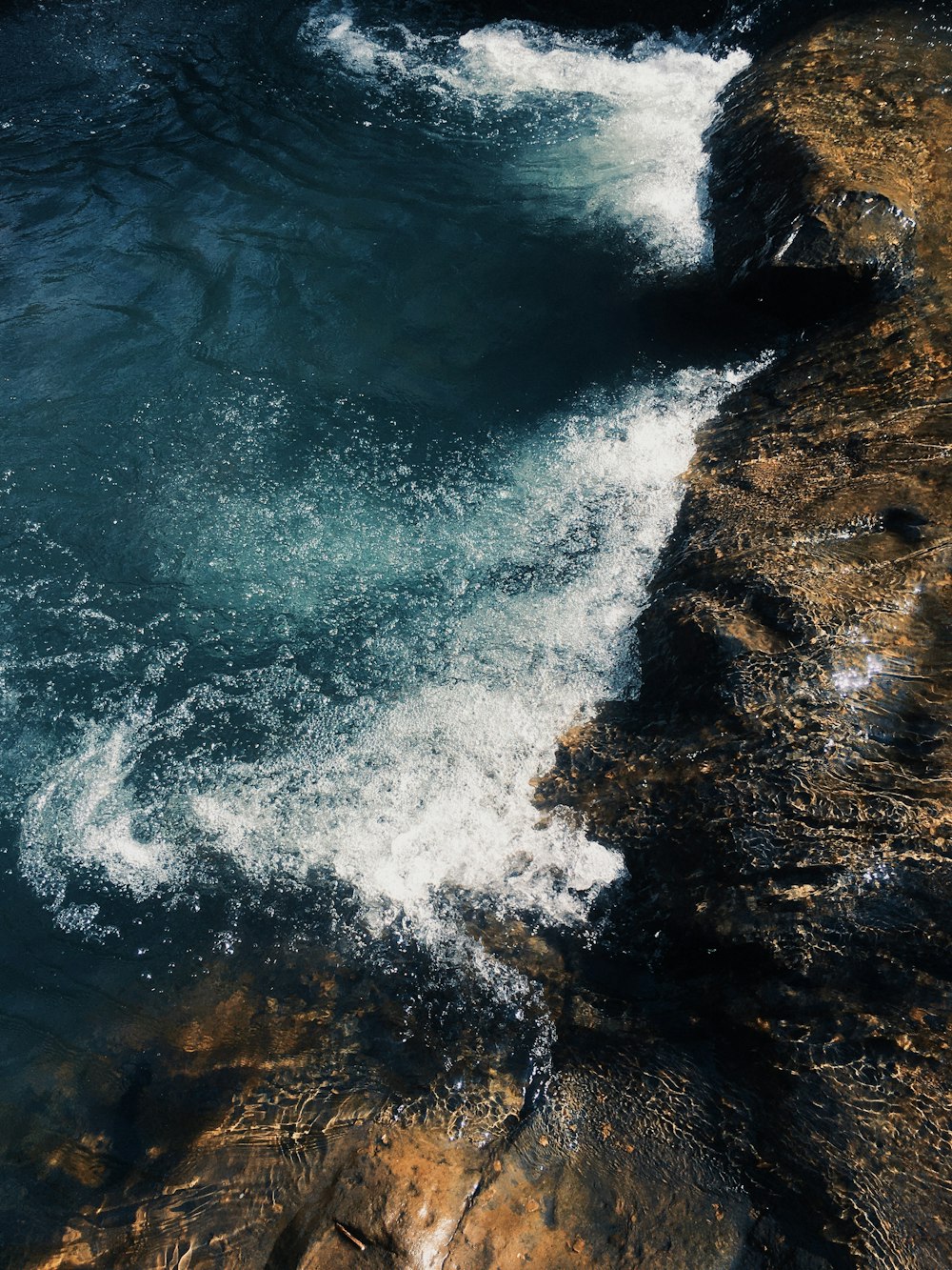 an aerial view of a body of water