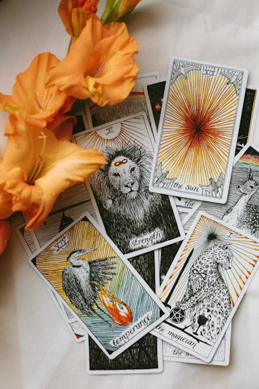 a bunch of cards that are on a table