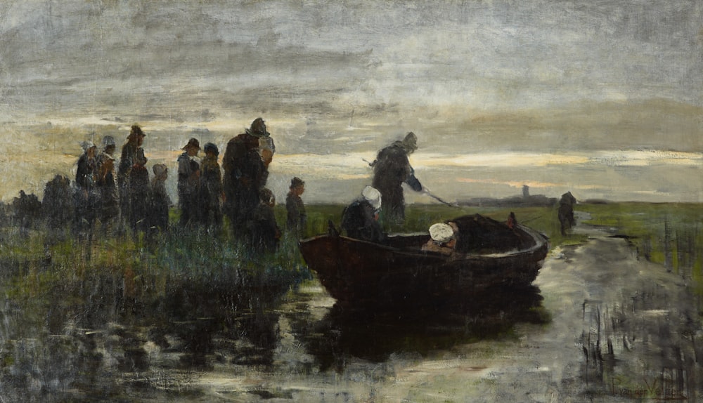 a painting of a group of people in a boat