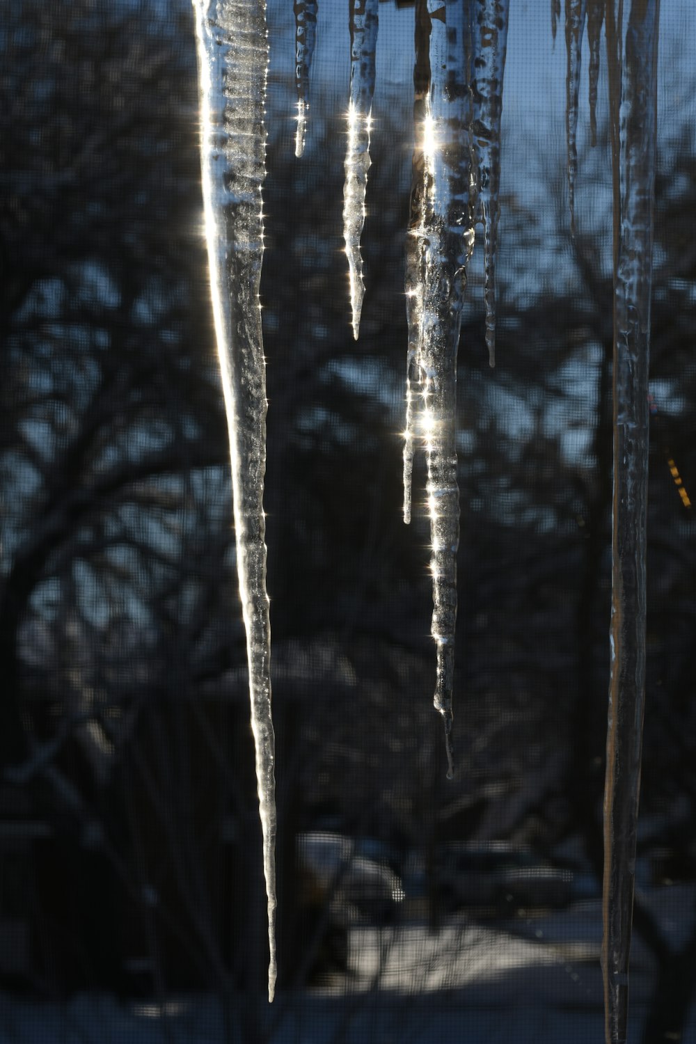 a group of icicles hanging from the side of a building