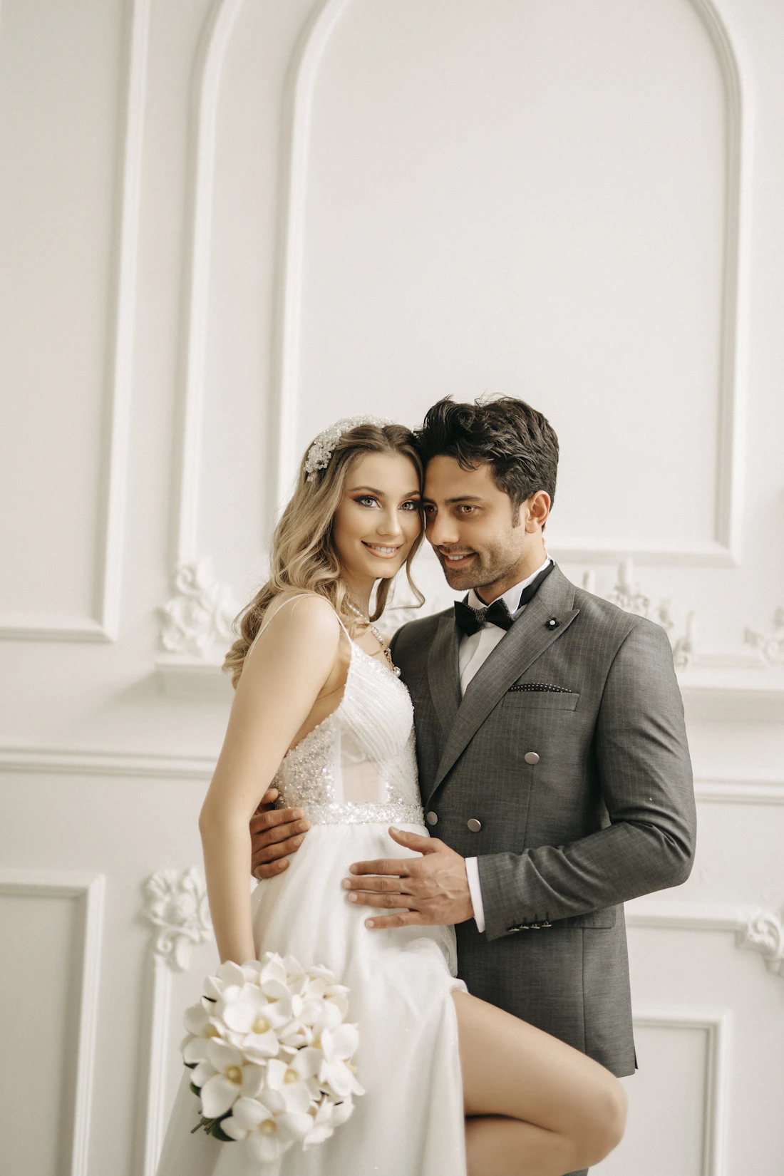 Wedding couple in a garden portrait