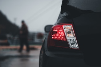 a close up of the tail lights of a car
