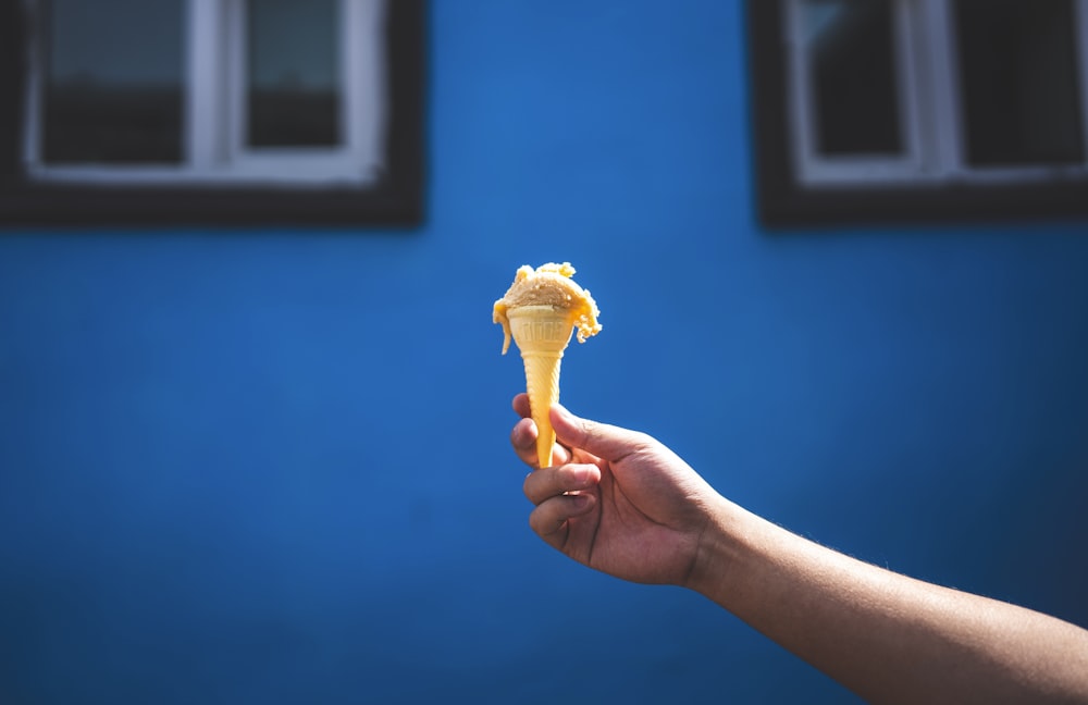 a person holding a piece of food in their hand