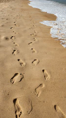 a sandy beach with footprints in the sand