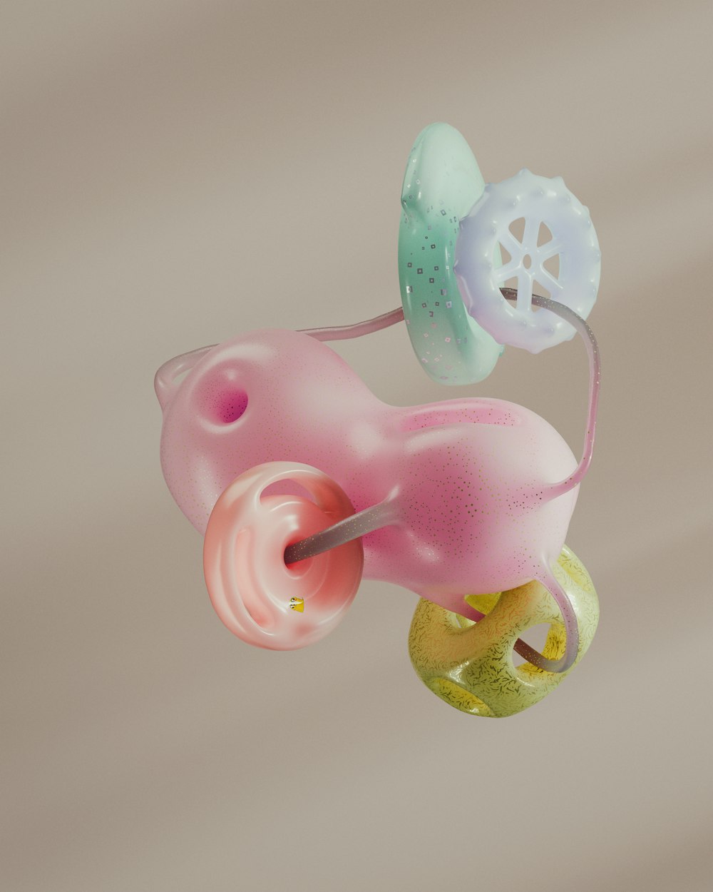a pink pacifier with a pacifier attached to it